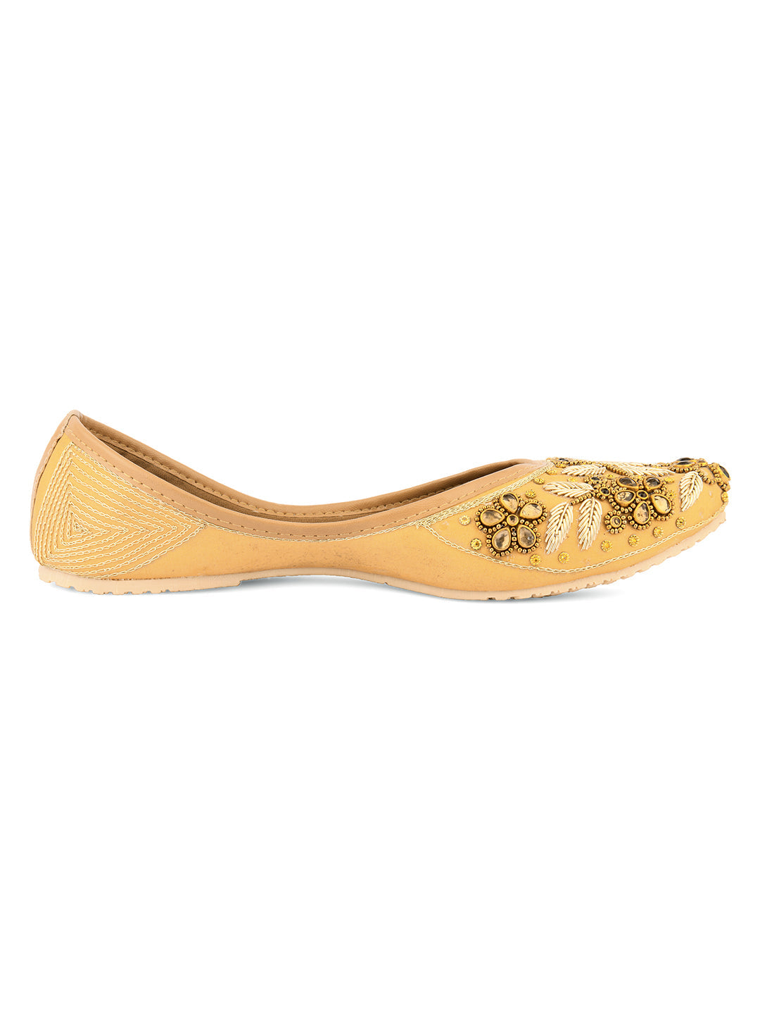 Desi Colour Women Indian Ethnic Footwear-Gold Stones Flower | Grocsy