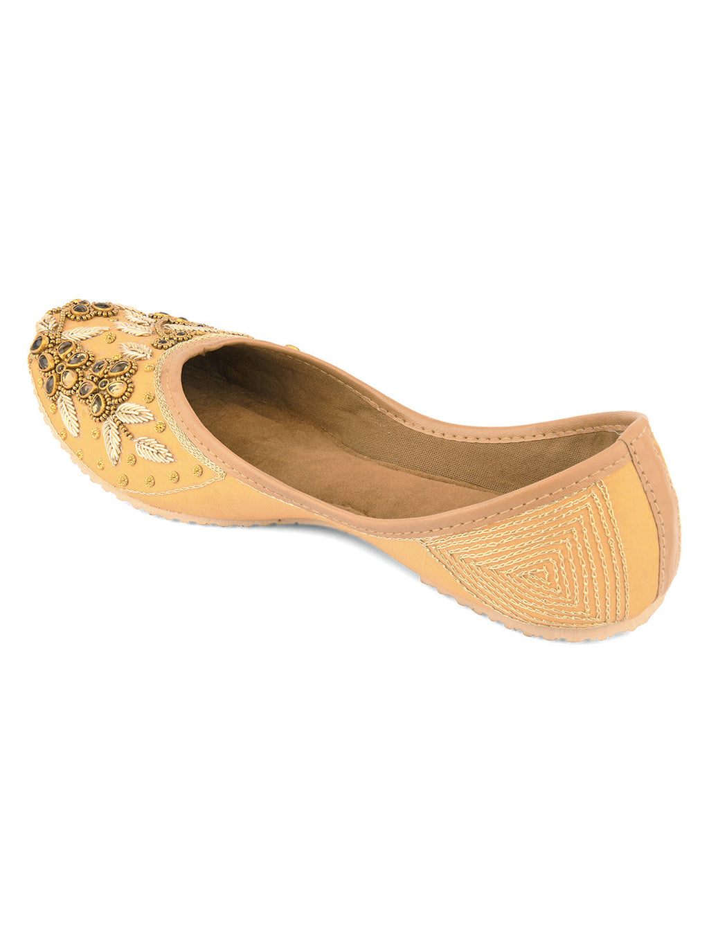 Desi Colour Women Indian Ethnic Footwear-Gold Stones Flower | Grocsy