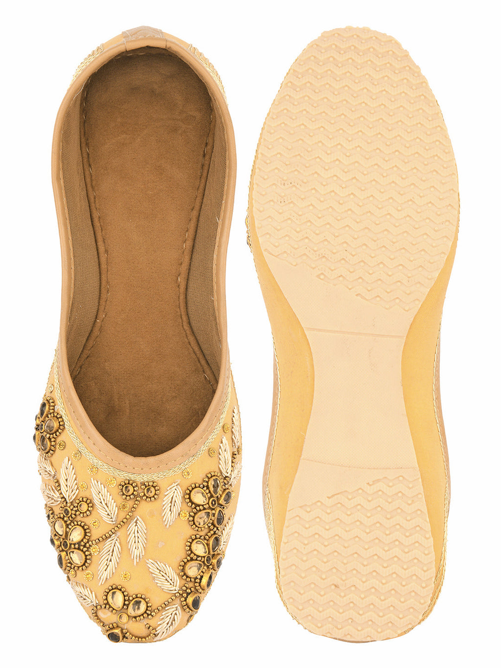 Desi Colour Women Indian Ethnic Footwear-Gold Stones Flower | Grocsy
