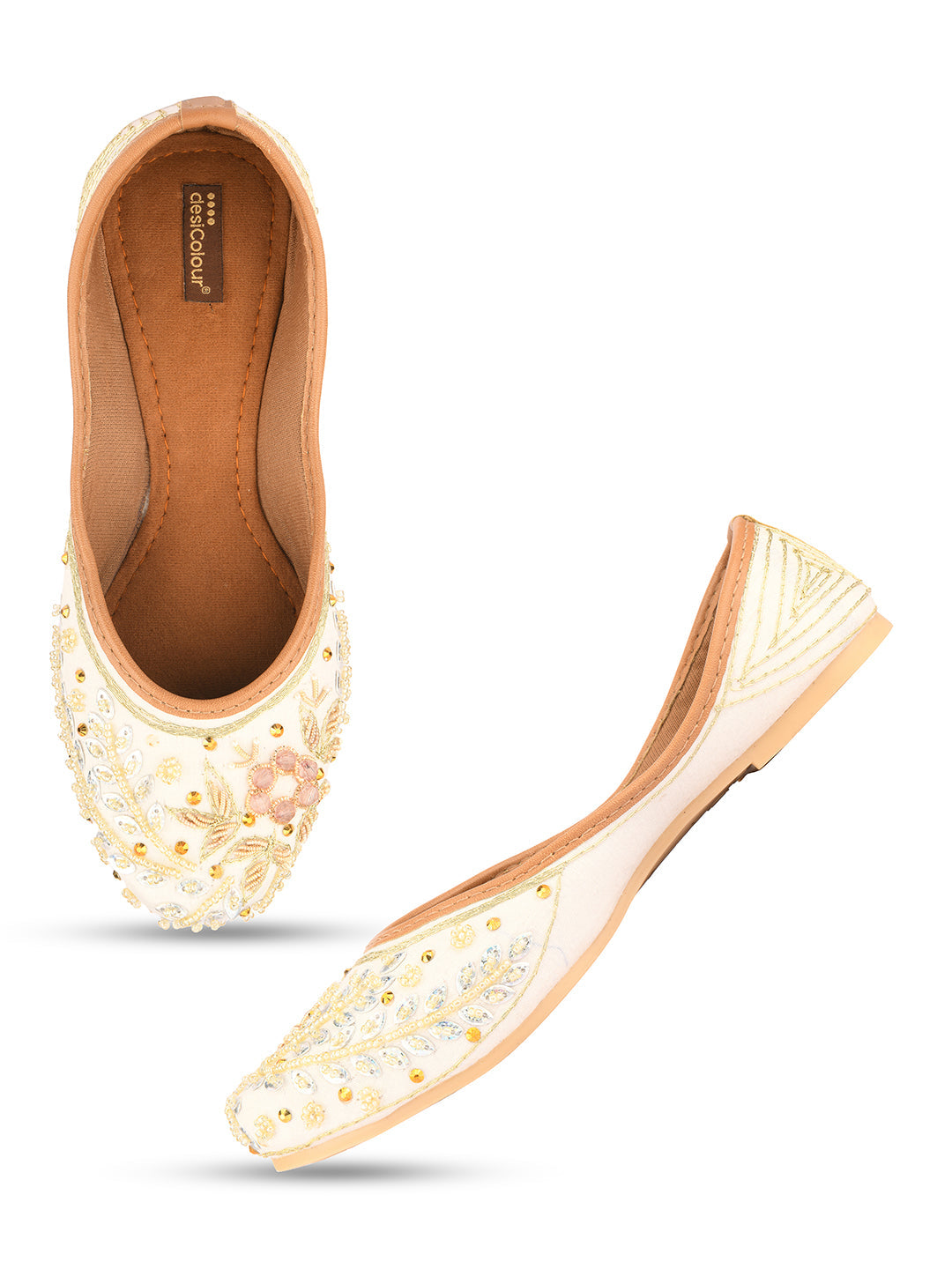 Desi Colour Women Indian Ethnic Footwear-White Dabka | Grocsy