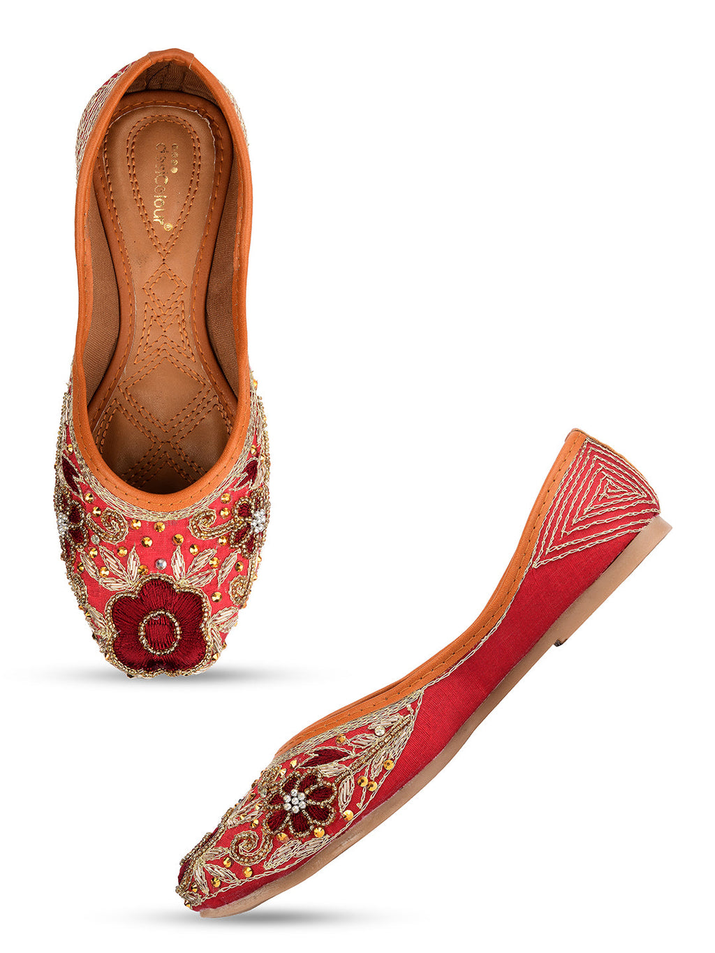 Desi Colour Women Indian Ethnic Footwear-Maroon Velvet Emb | Grocsy