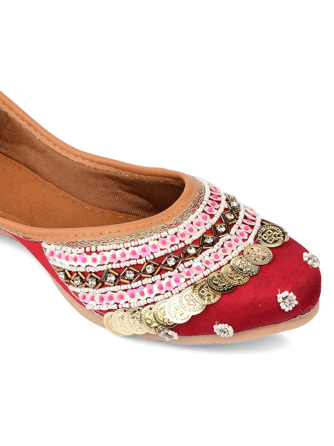 Desi Colour Women Indian Ethnic Footwear-Maroon Coin | Grocsy
