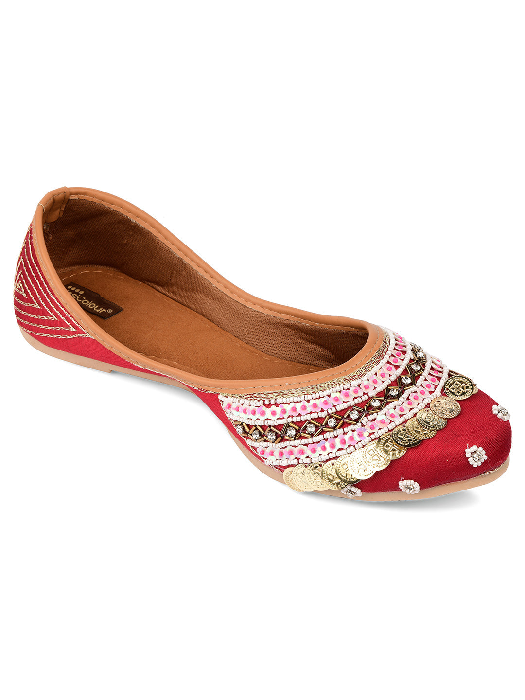 Desi Colour Women Indian Ethnic Footwear-Maroon Coin | Grocsy
