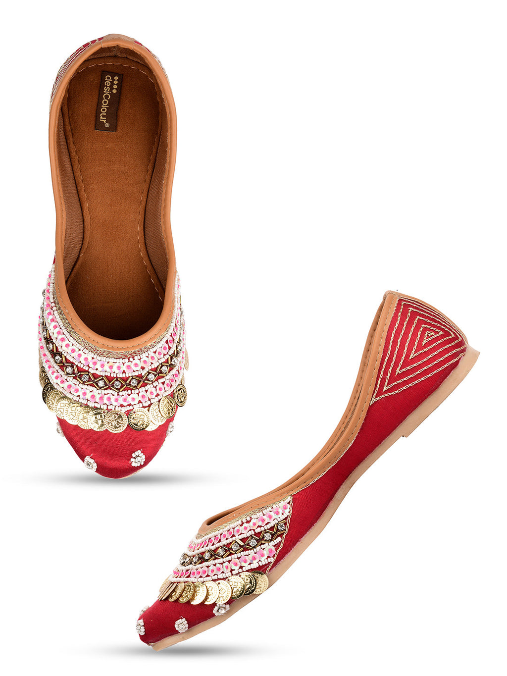 Desi Colour Women Indian Ethnic Footwear-Maroon Coin | Grocsy