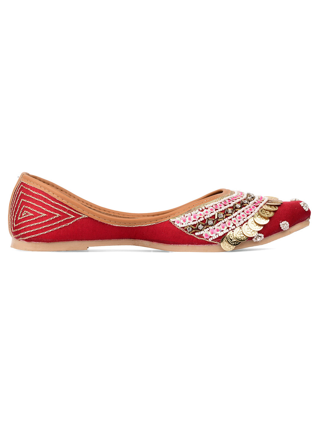 Desi Colour Women Indian Ethnic Footwear-Maroon Coin | Grocsy