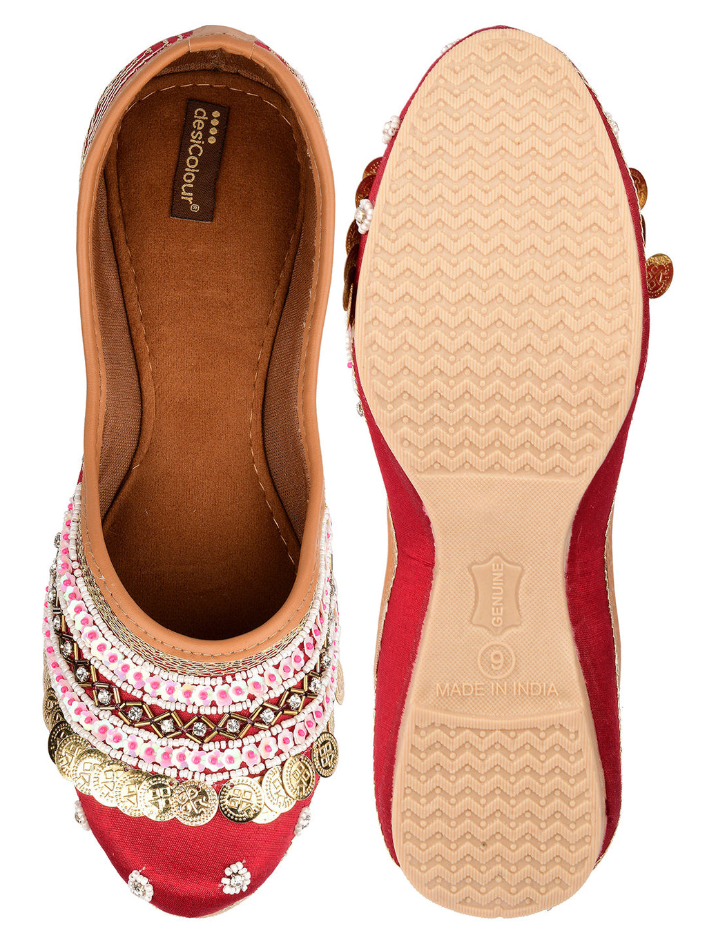 Desi Colour Women Indian Ethnic Footwear-Maroon Coin | Grocsy