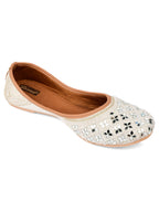 Desi Colour Women Indian Ethnic Footwear-Women's White Ethnic Mirror Mojari | Grocsy
