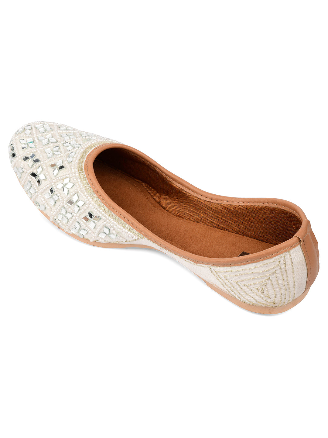 Desi Colour Women Indian Ethnic Footwear-Women's White Ethnic Mirror Mojari | Grocsy