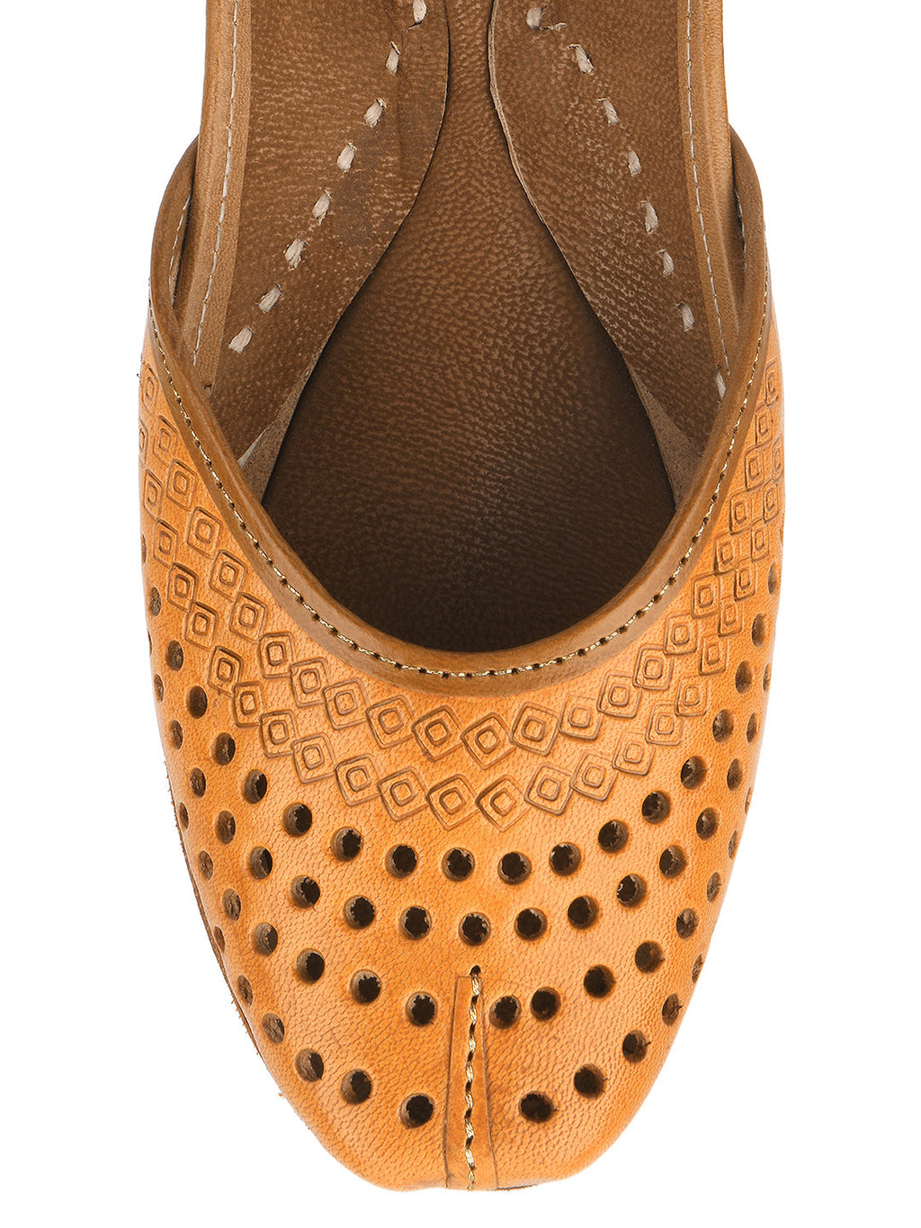 Desi Colour Women Indian Ethnic Footwear-Tan Leather Laser Cut | Grocsy