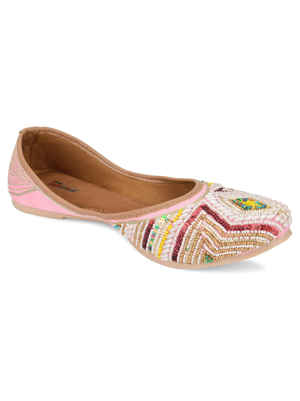 Desi Colour Women Indian Ethnic Footwear-Rhombus Pearl Emb | Grocsy