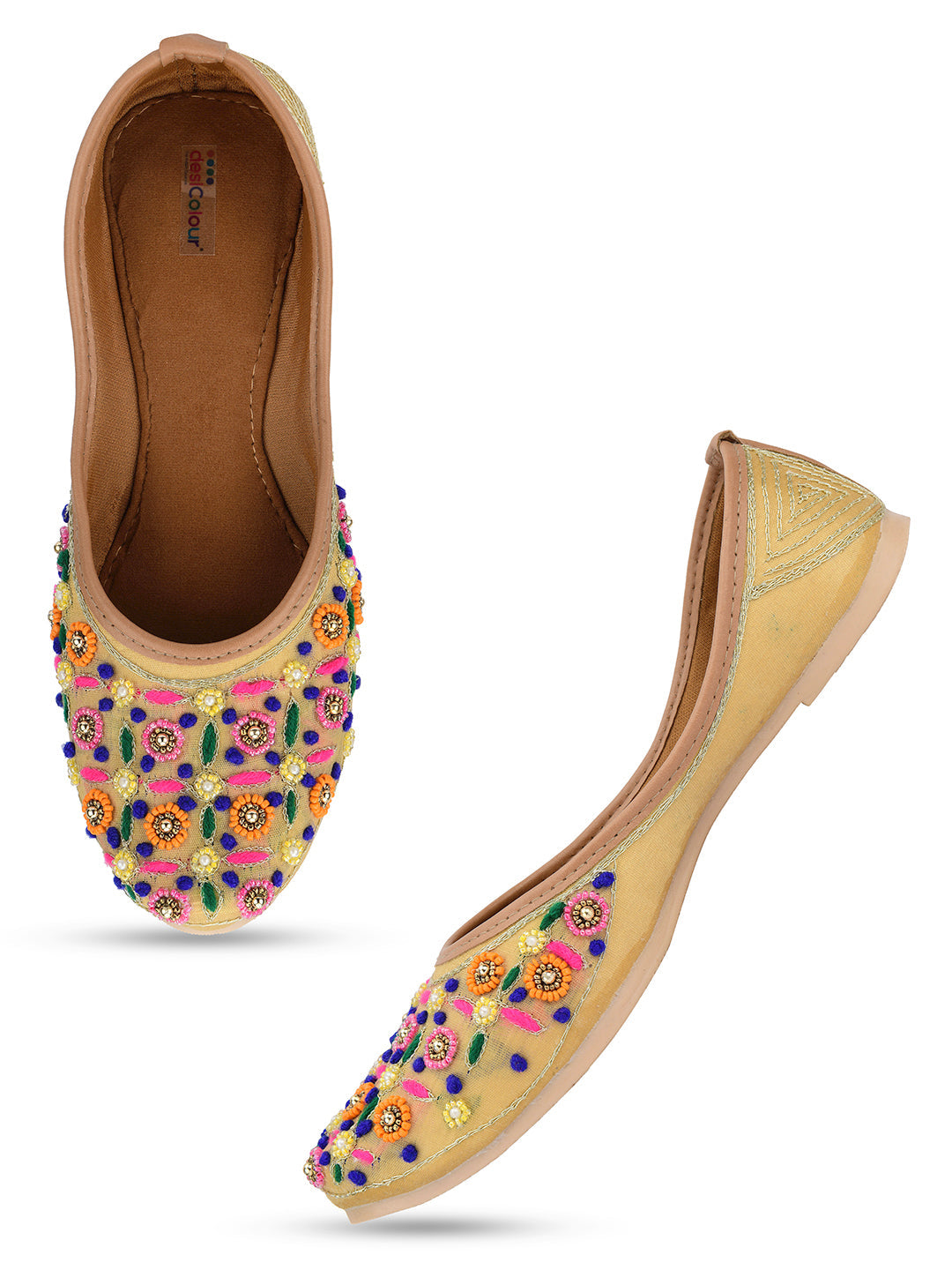Desi Colour Women Indian Ethnic Footwear-Gold Multi | Grocsy