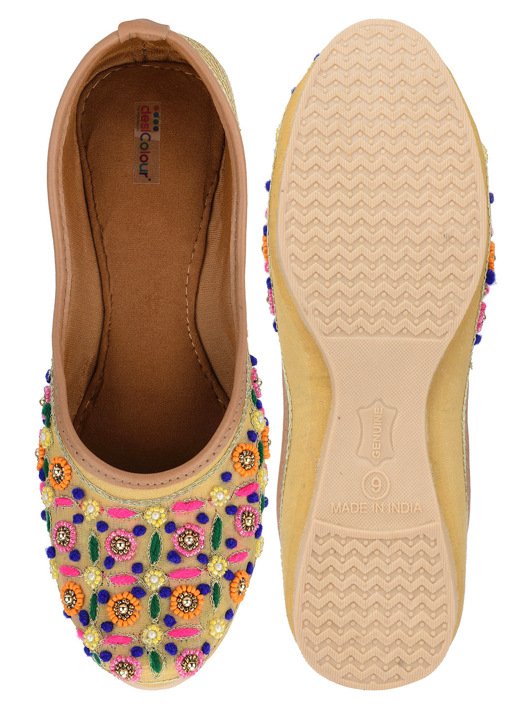 Desi Colour Women Indian Ethnic Footwear-Gold Multi | Grocsy