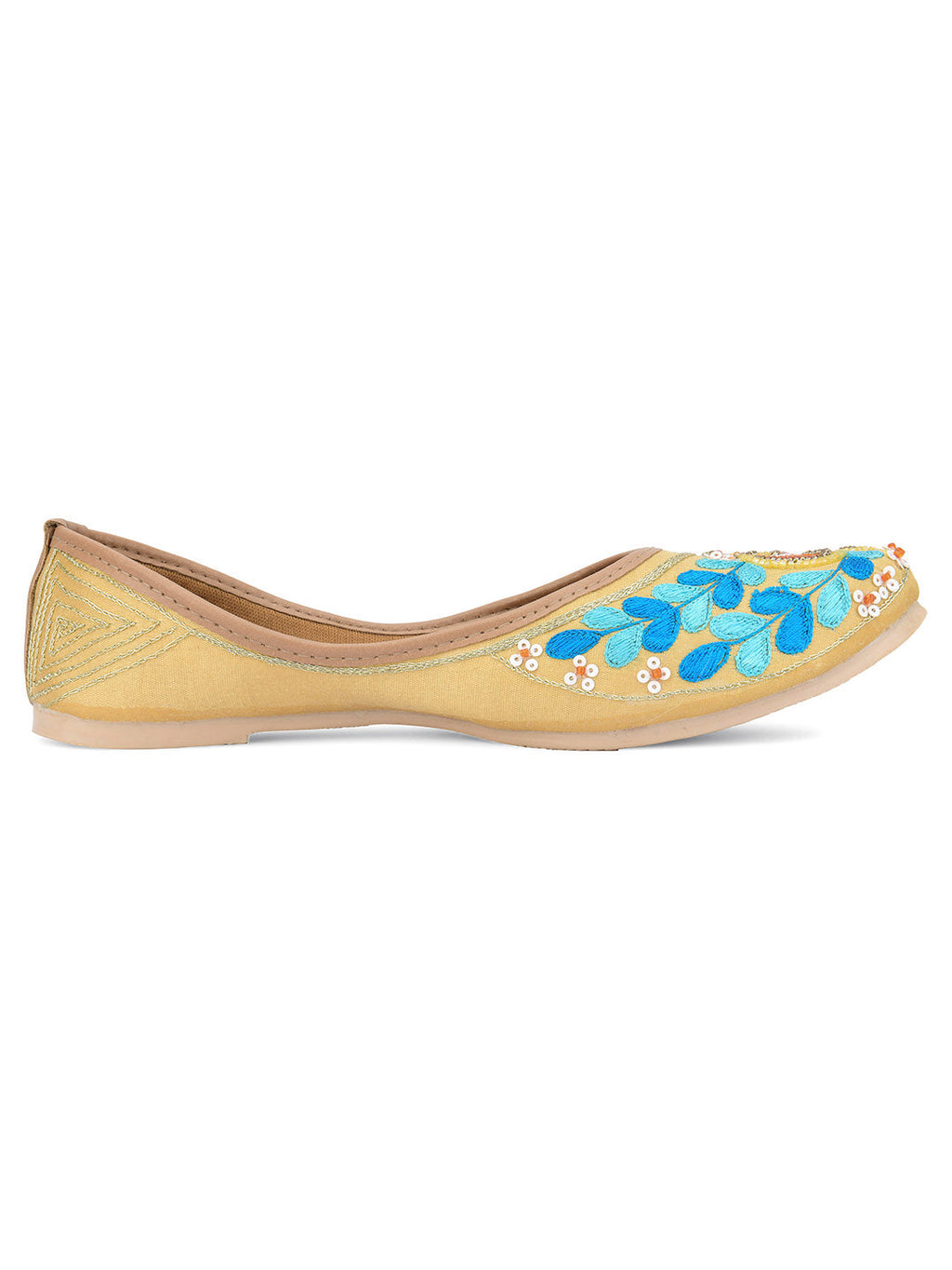 Desi Colour Women Indian Ethnic Footwear-Gold Firoji Emb | Grocsy