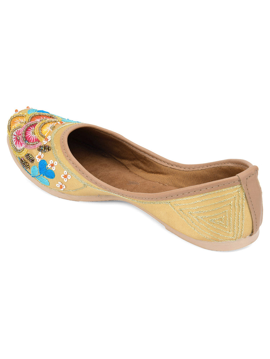 Desi Colour Women Indian Ethnic Footwear-Gold Firoji Emb | Grocsy