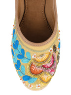 Desi Colour Women Indian Ethnic Footwear-Gold Firoji Emb | Grocsy