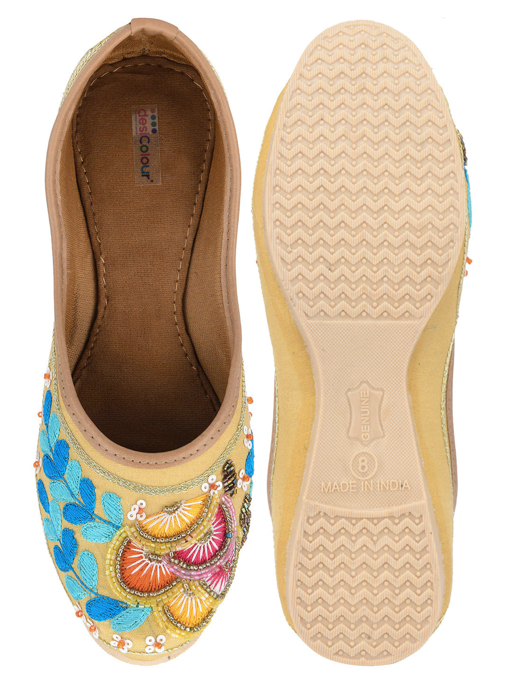 Desi Colour Women Indian Ethnic Footwear-Gold Firoji Emb | Grocsy