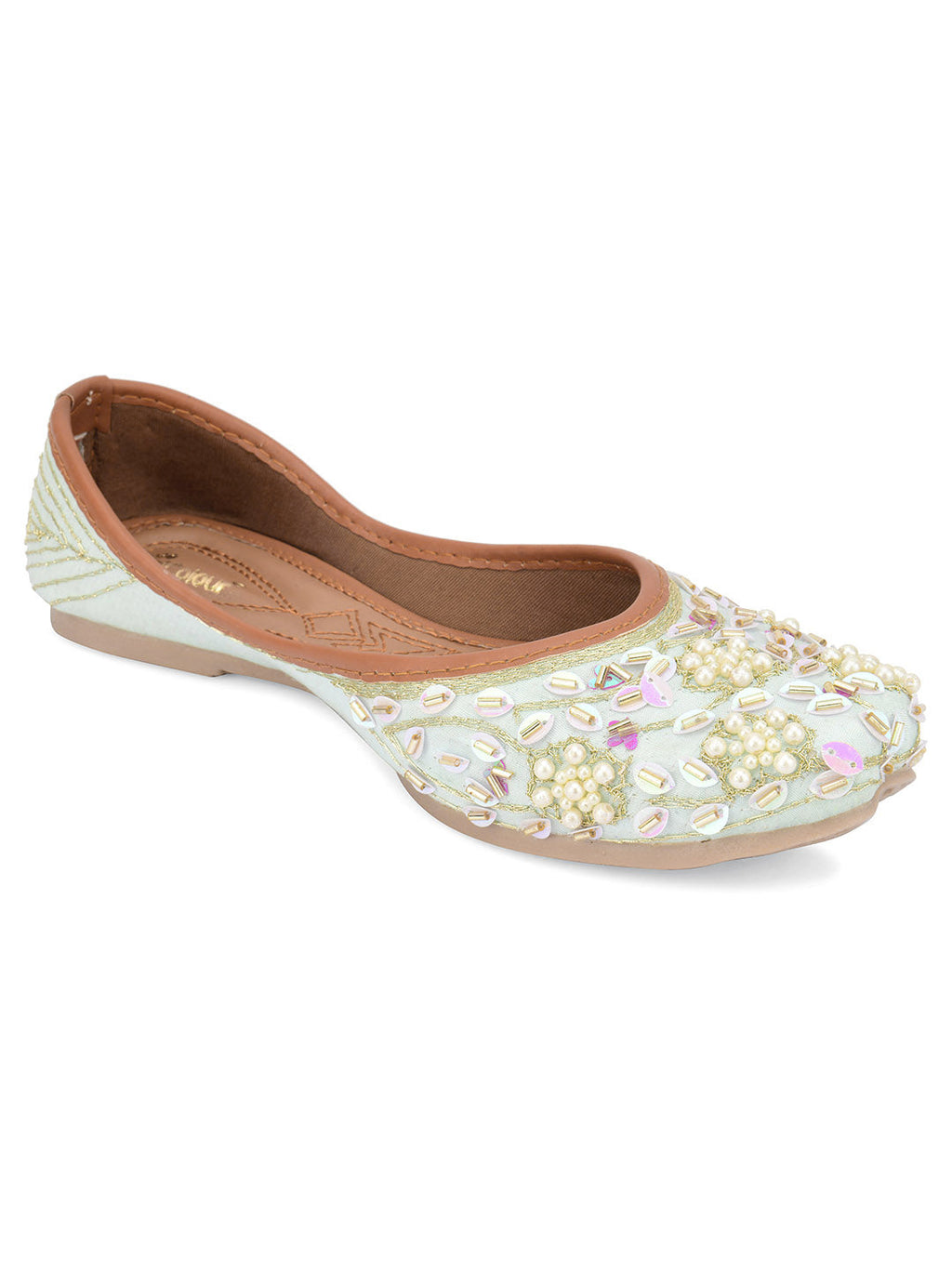 Desi Colour Women Indian Ethnic Footwear-Sky Blue Pearl | Grocsy