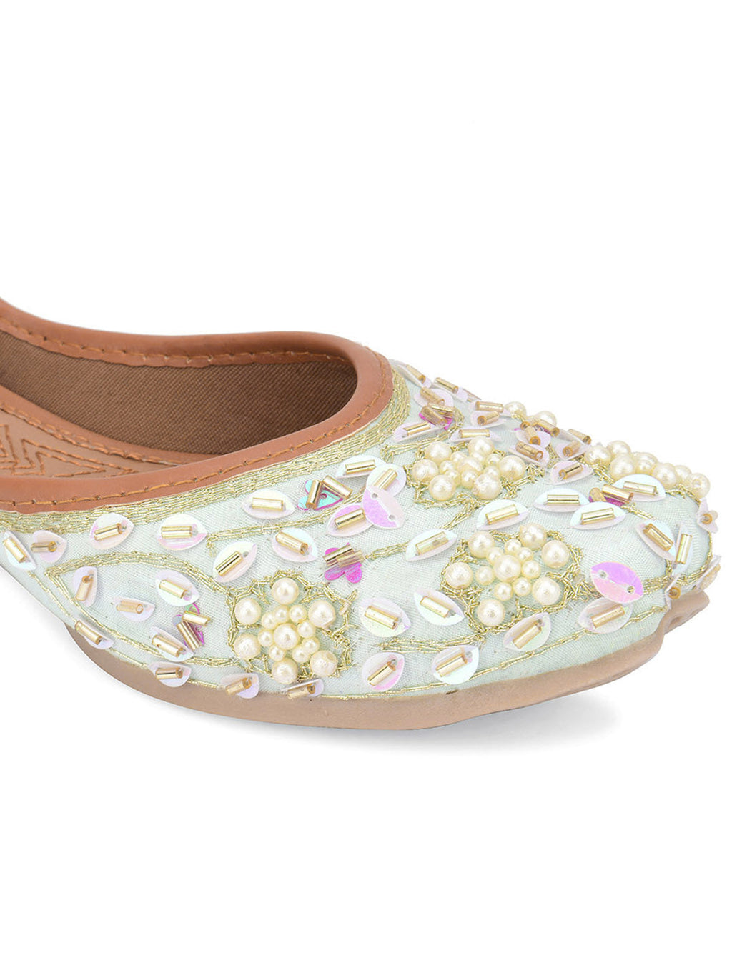 Desi Colour Women Indian Ethnic Footwear-Sky Blue Pearl | Grocsy