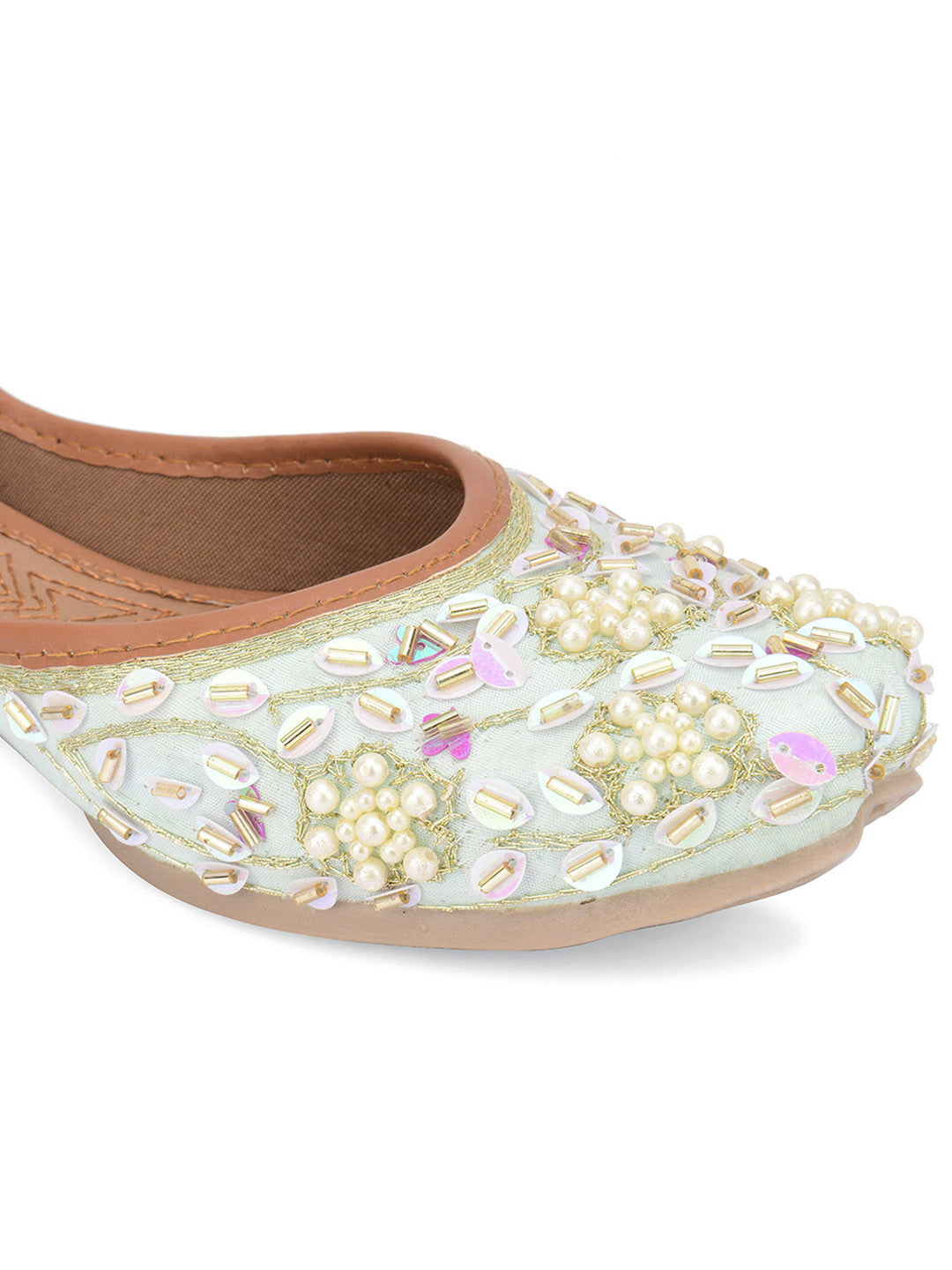 Desi Colour Women Indian Ethnic Footwear-Sky Blue Pearl | Grocsy