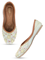 Desi Colour Women Indian Ethnic Footwear-Sky Blue Pearl | Grocsy
