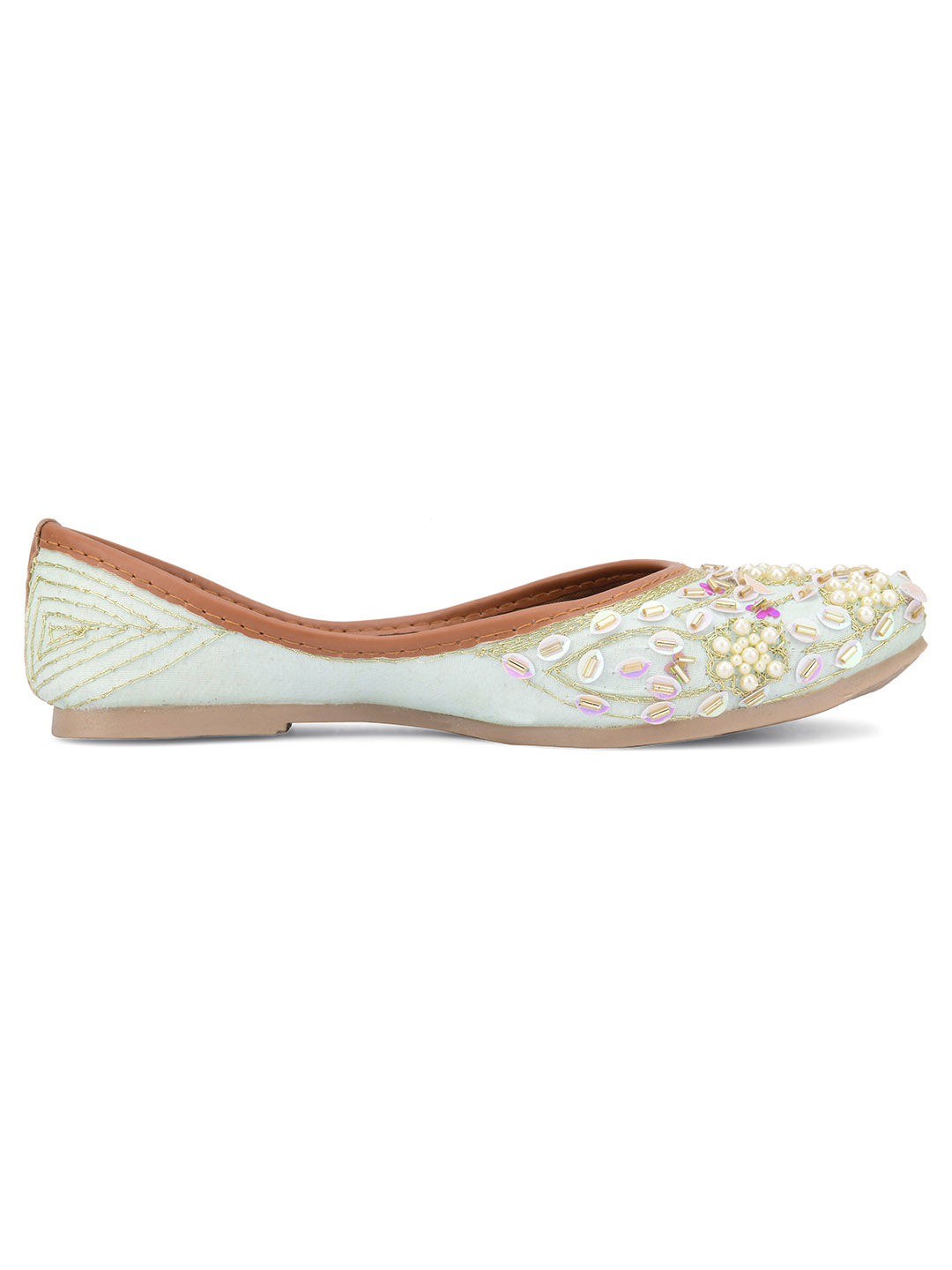 Desi Colour Women Indian Ethnic Footwear-Sky Blue Pearl | Grocsy