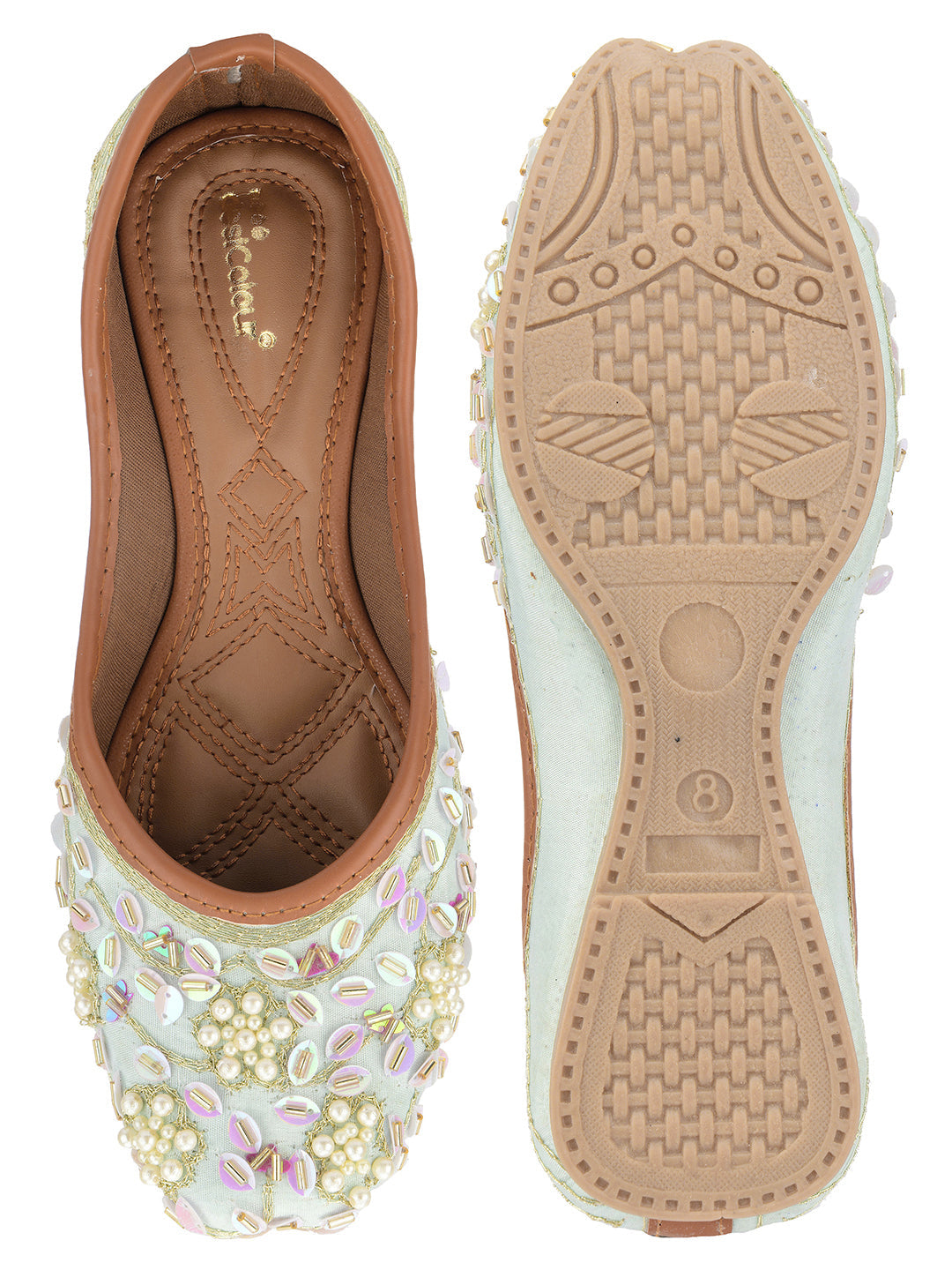 Desi Colour Women Indian Ethnic Footwear-Sky Blue Pearl | Grocsy