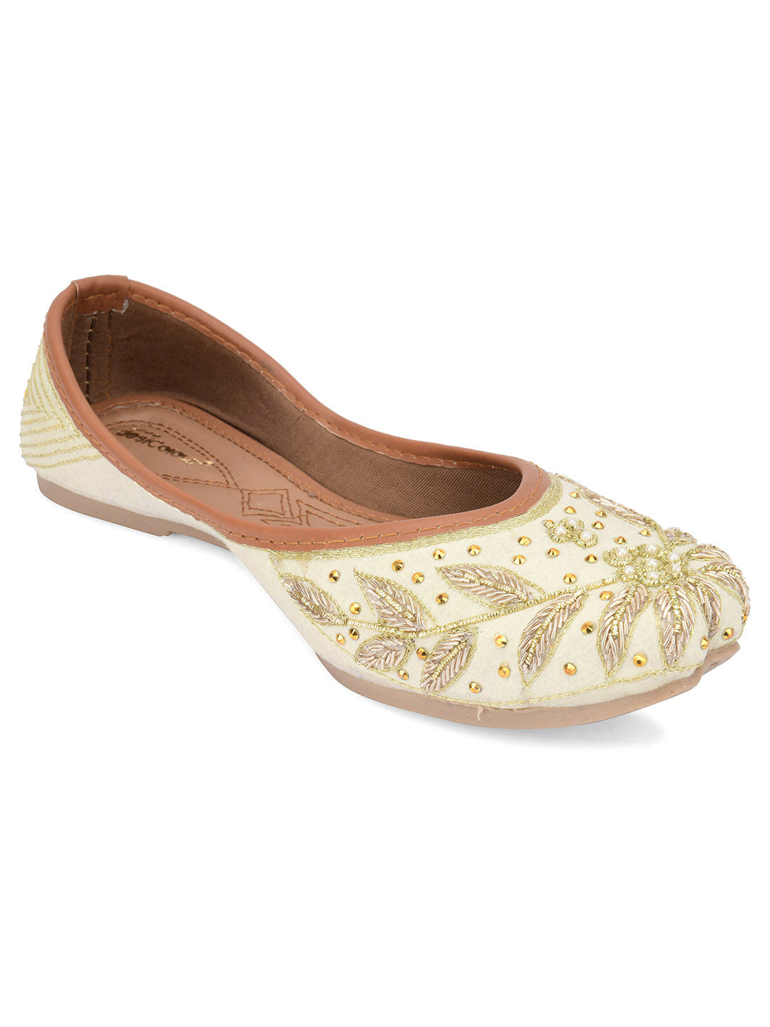 Desi Colour Women Indian Ethnic Footwear-Dabka Off White | Grocsy