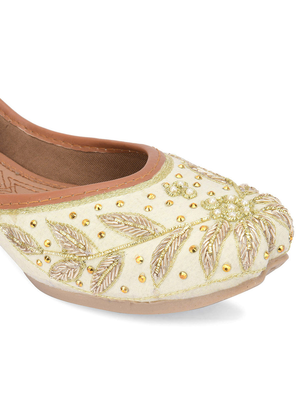 Desi Colour Women Indian Ethnic Footwear-Dabka Off White | Grocsy