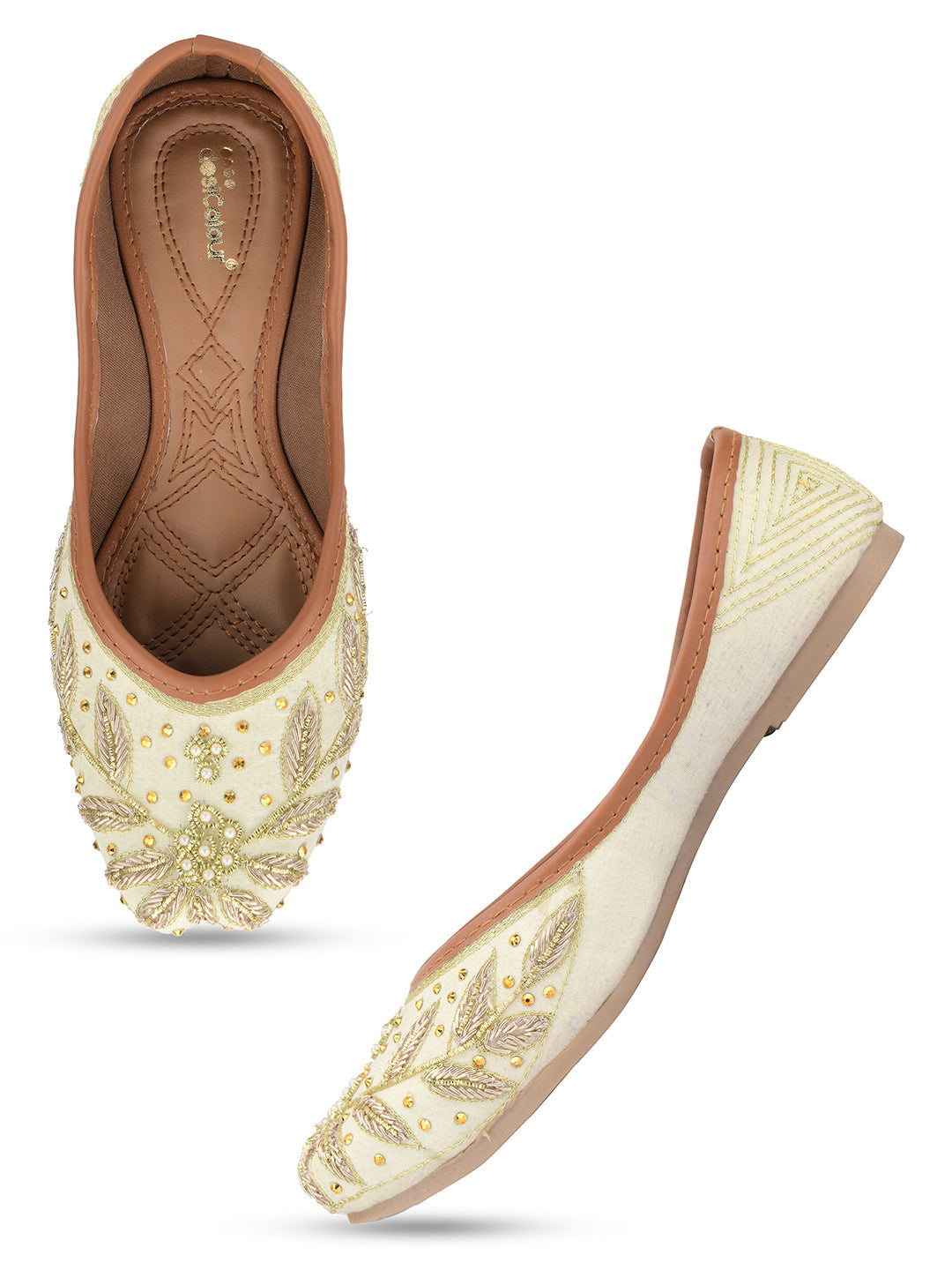 Desi Colour Women Indian Ethnic Footwear-Dabka Off White | Grocsy