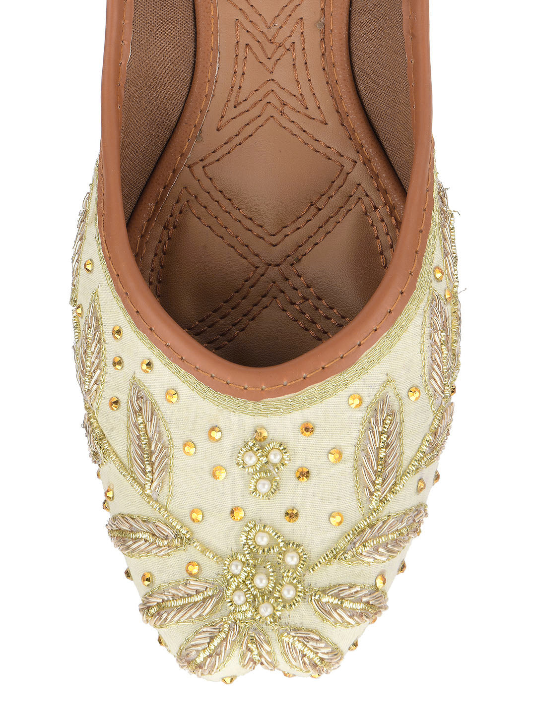 Desi Colour Women Indian Ethnic Footwear-Dabka Off White | Grocsy