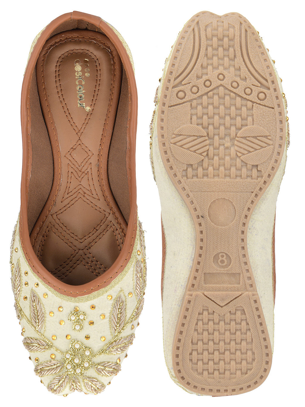 Desi Colour Women Indian Ethnic Footwear-Dabka Off White | Grocsy