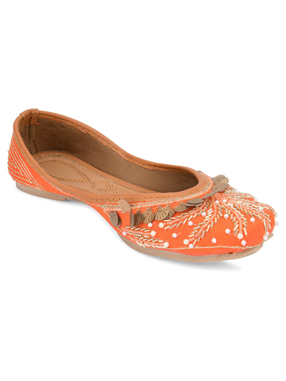 Desi Colour Women Indian Ethnic Footwear-Orange Copper Drop | Grocsy