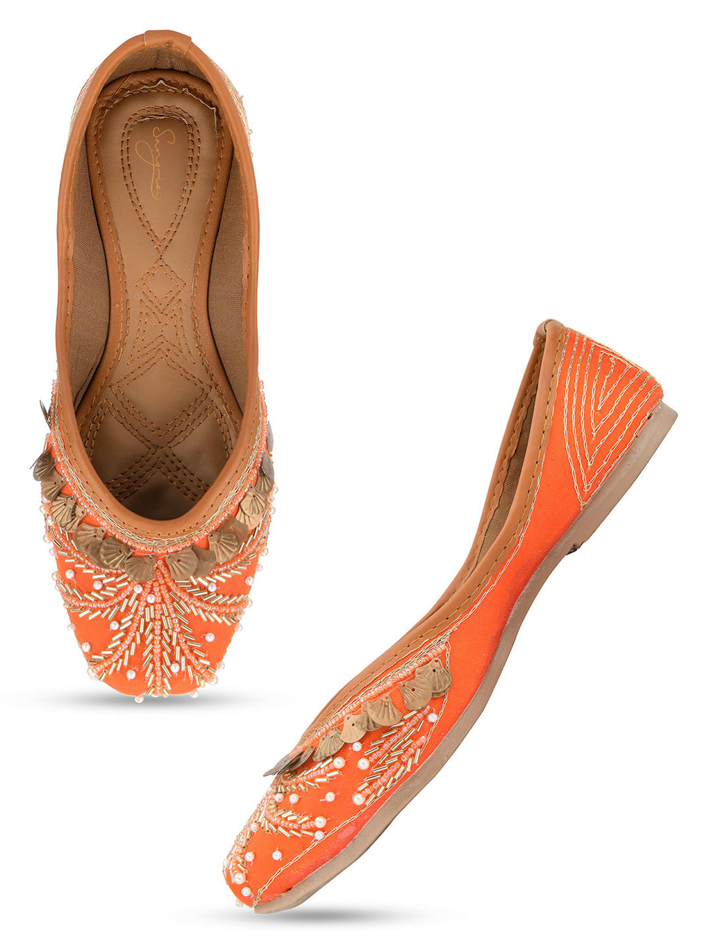 Desi Colour Women Indian Ethnic Footwear-Orange Copper Drop | Grocsy