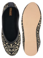 Desi Colour Women Indian Ethnic Footwear-Cushioned Black Heavy Emb | Grocsy