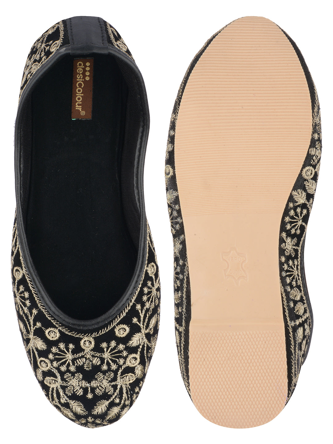 Desi Colour Women Indian Ethnic Footwear-Cushioned Black Heavy Emb | Grocsy