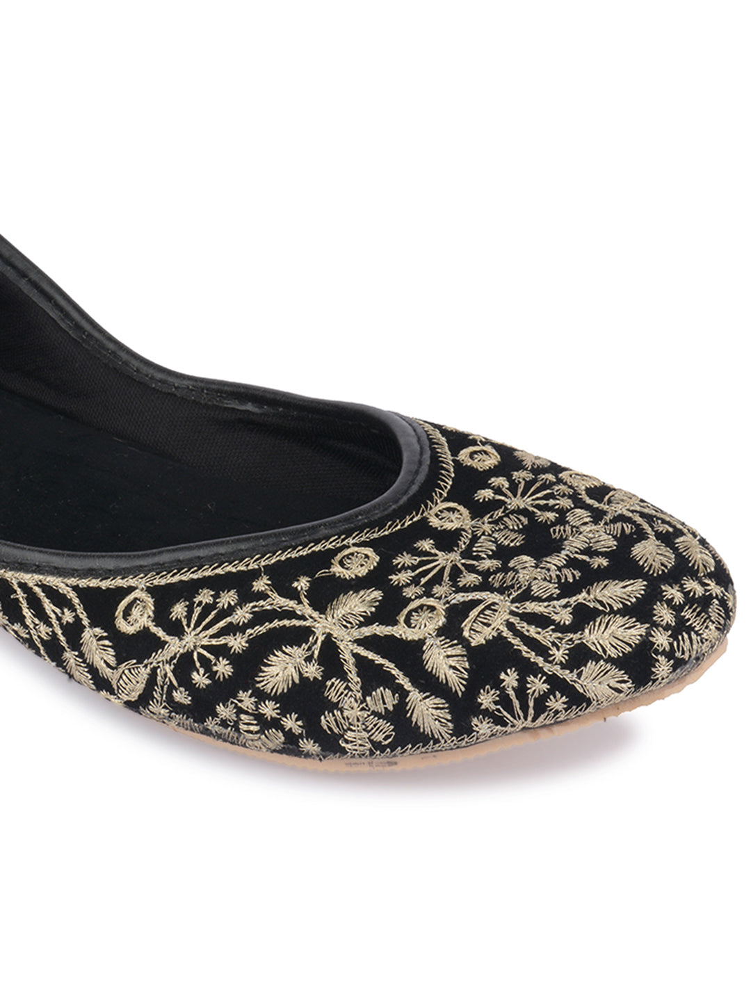 Desi Colour Women Indian Ethnic Footwear-Cushioned Black Heavy Emb | Grocsy