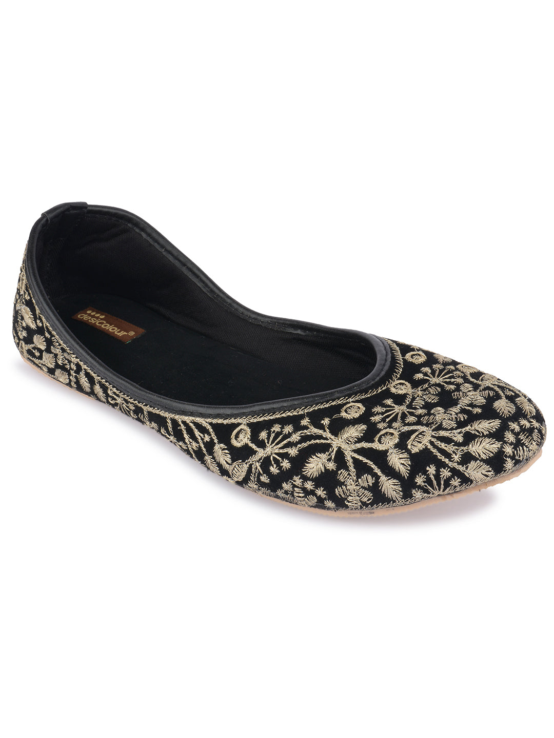 Desi Colour Women Indian Ethnic Footwear-Cushioned Black Heavy Emb | Grocsy