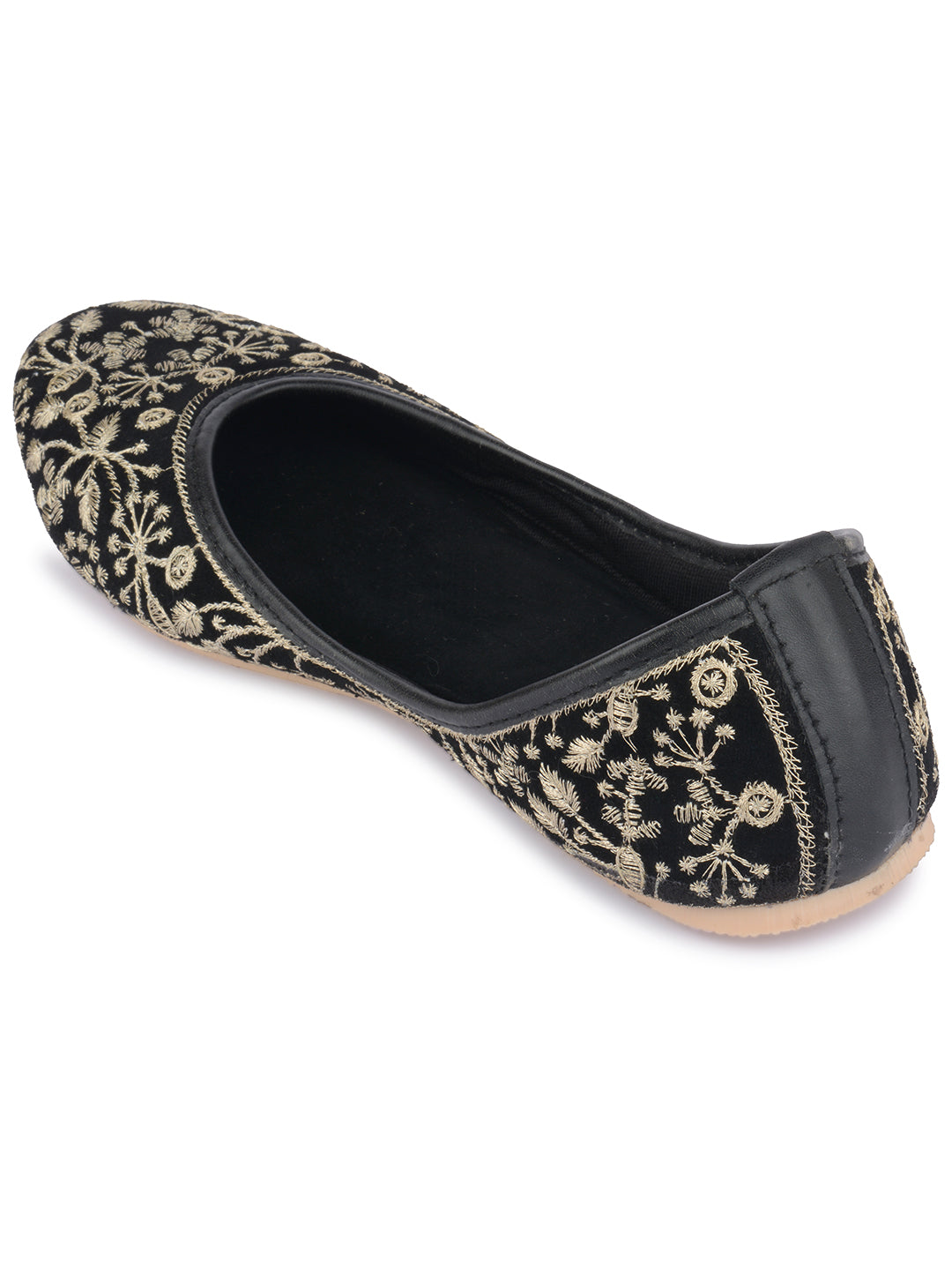 Desi Colour Women Indian Ethnic Footwear-Cushioned Black Heavy Emb | Grocsy