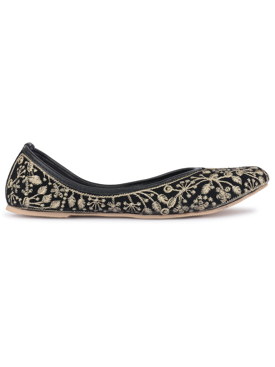 Desi Colour Women Indian Ethnic Footwear-Cushioned Black Heavy Emb | Grocsy