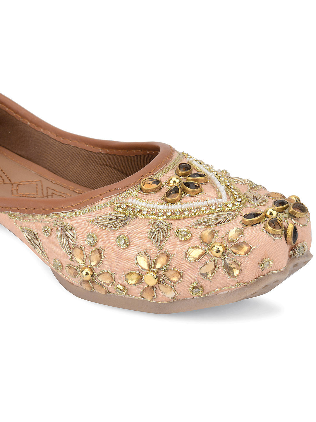 Desi Colour Women Indian Ethnic Footwear-Peach Dabka Stone | Grocsy