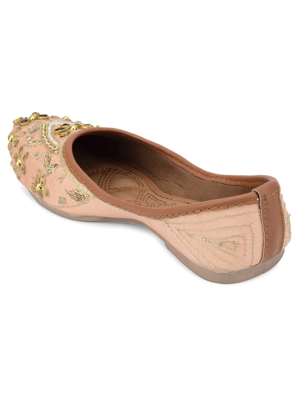 Desi Colour Women Indian Ethnic Footwear-Peach Dabka Stone | Grocsy