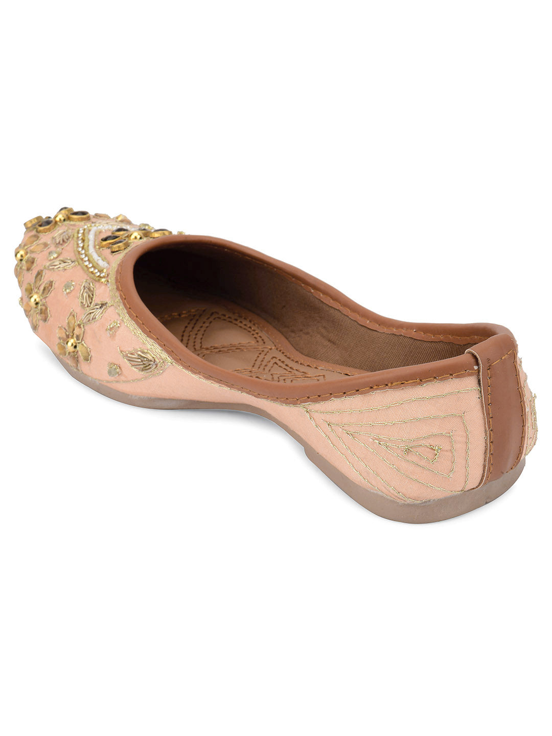 Desi Colour Women Indian Ethnic Footwear-Peach Dabka Stone | Grocsy