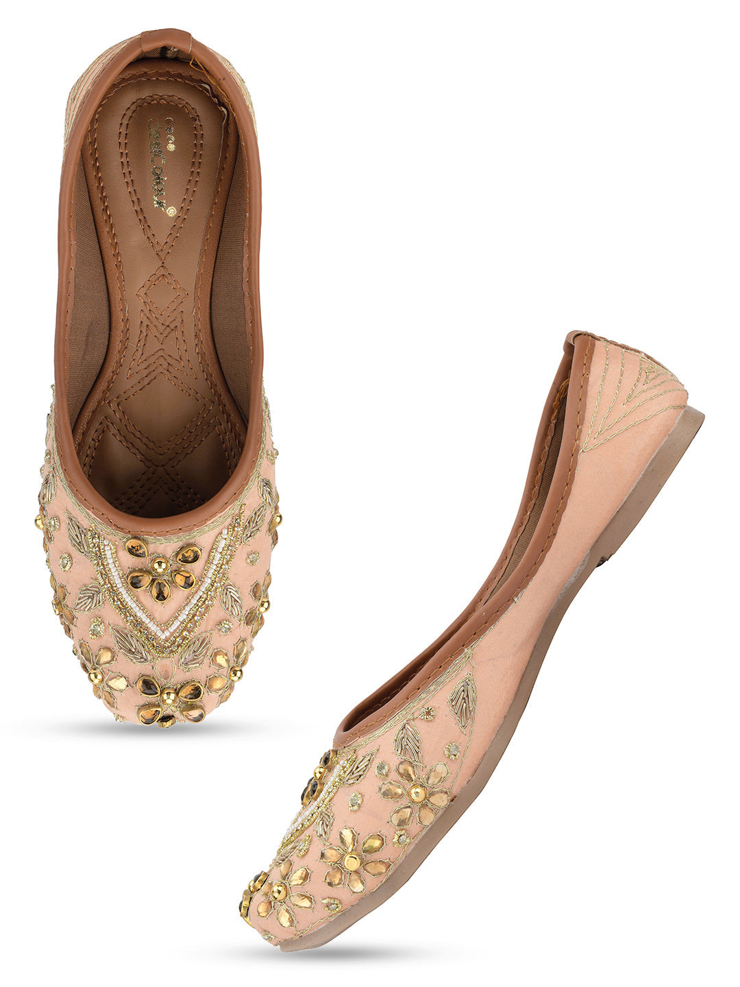 Desi Colour Women Indian Ethnic Footwear-Peach Dabka Stone | Grocsy