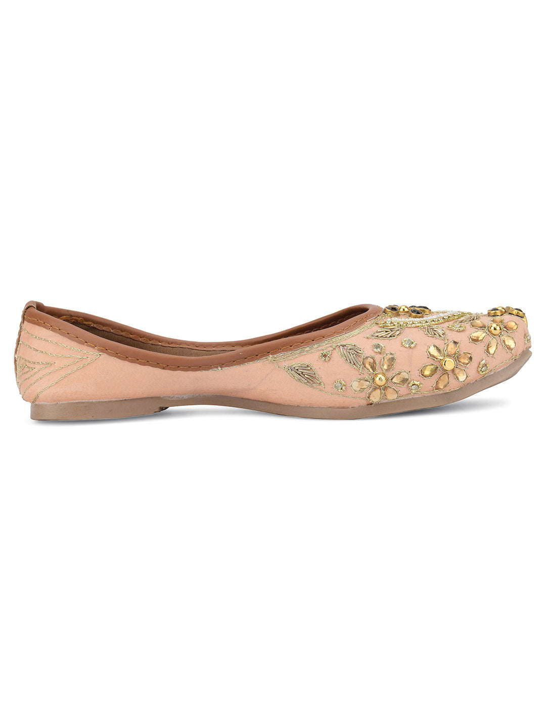 Desi Colour Women Indian Ethnic Footwear-Peach Dabka Stone | Grocsy