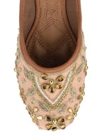 Desi Colour Women Indian Ethnic Footwear-Peach Dabka Stone | Grocsy