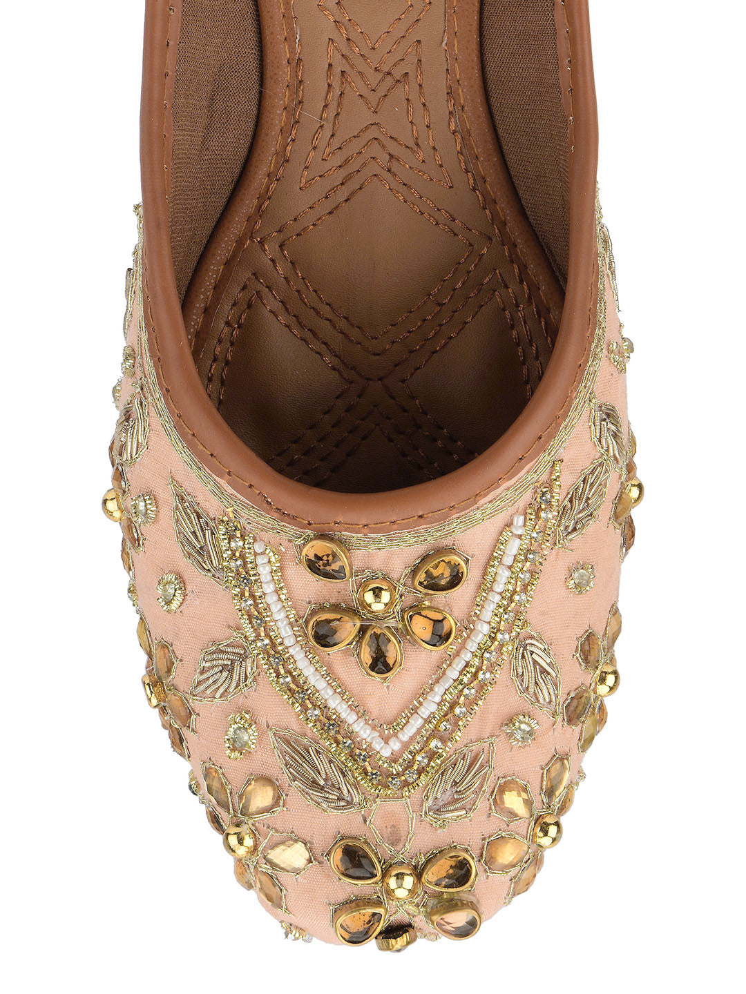 Desi Colour Women Indian Ethnic Footwear-Peach Dabka Stone | Grocsy