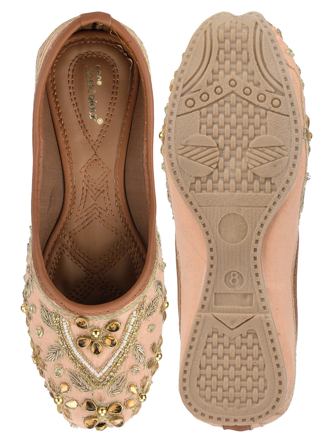 Desi Colour Women Indian Ethnic Footwear-Peach Dabka Stone | Grocsy