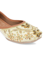 Desi Colour Women Indian Ethnic Footwear-Off White Dabka Stone | Grocsy