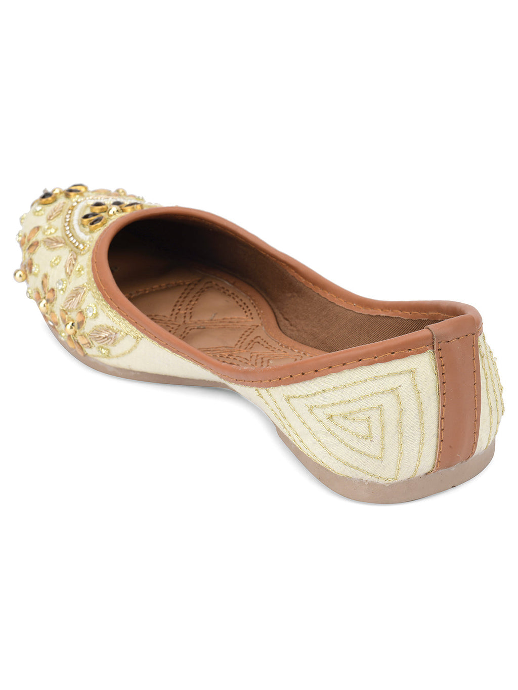 Desi Colour Women Indian Ethnic Footwear-Off White Dabka Stone | Grocsy