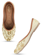 Desi Colour Women Indian Ethnic Footwear-Off White Dabka Stone | Grocsy